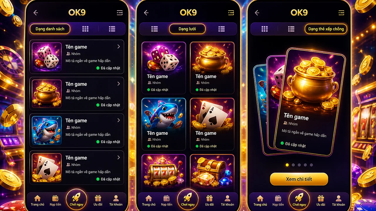 Quét nhanh game mới: dạng danh sách hay lưới giúp tìm game mới OK9 trên điện thoại?