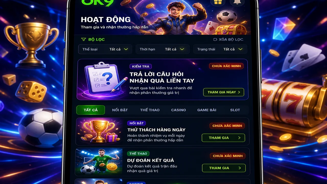 Mẹo lọc hoạt động trên di động: cách theo dõi ưu đãi OK9 rõ ràng hơn